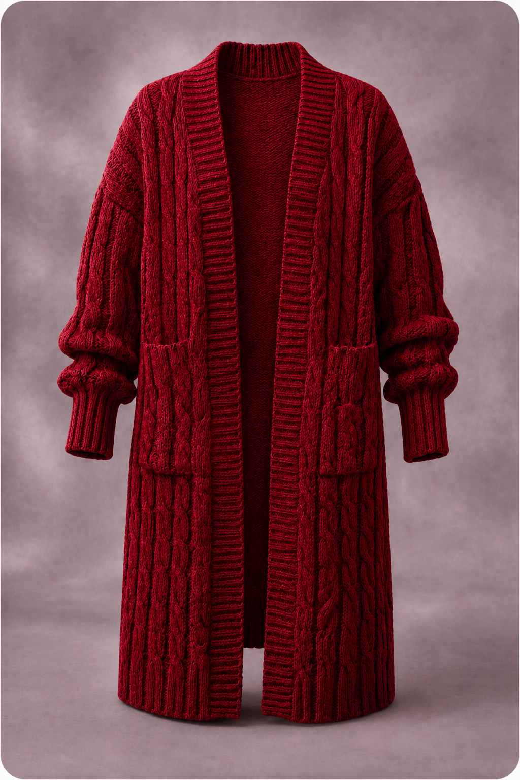 Cardigan en maille à double boutonnage Danoir Paris, gris, doux et chaud, porté sur un mannequin.