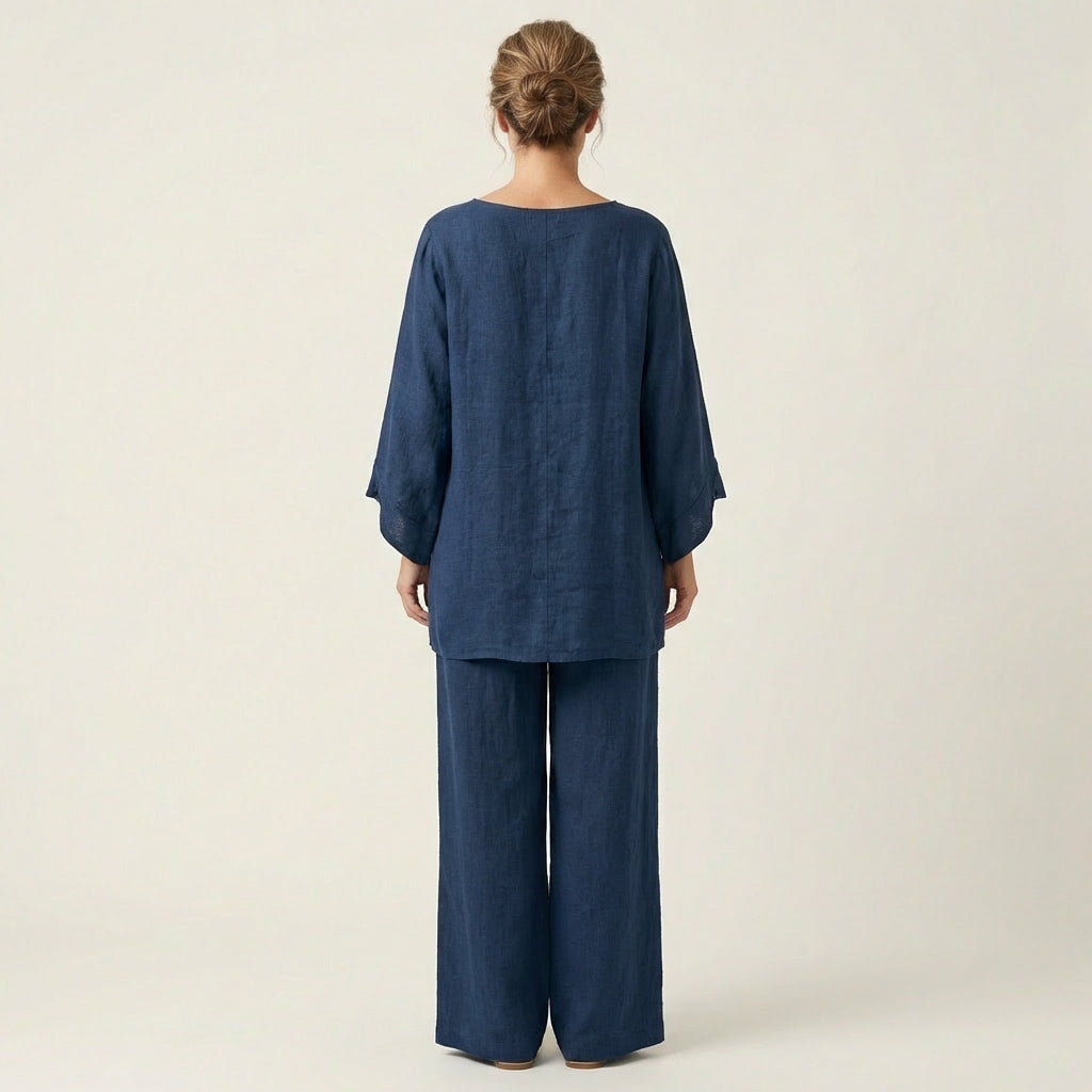Ensemble bohème Majolie de Danoir Paris, featuring un haut et un bas en tissu léger et coloré, style décontracté et élégant.