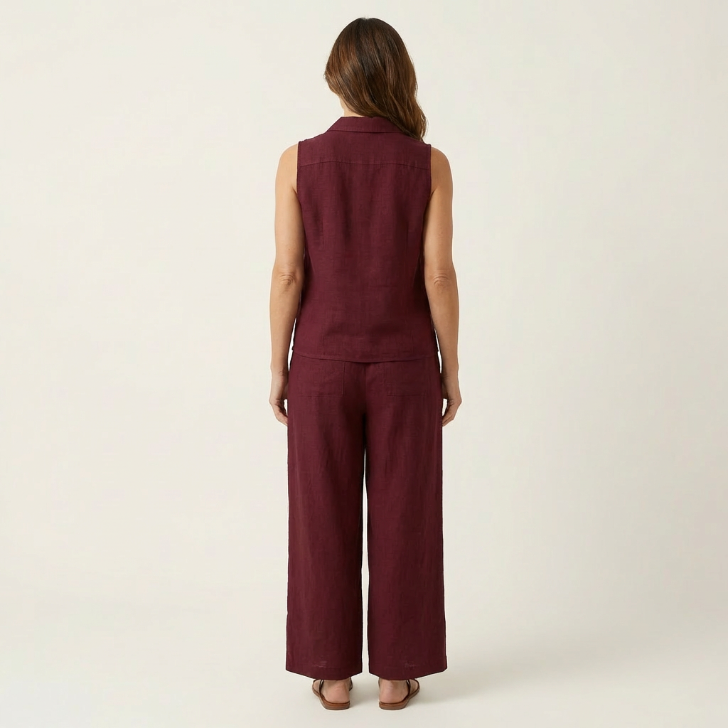 Ensemble croisé Twiila de Danoir Paris avec haut à manches longues et pantalon à jambes larges, en tissu léger et élégant.