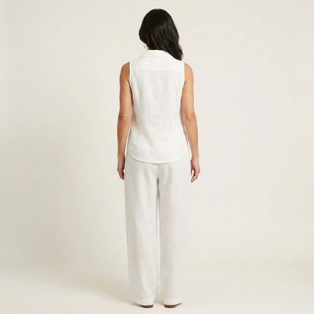 Twiila ensemble à manches croisées et pantalon large, vêtement Danoir Paris, vue de devant montrant le haut et le pantalon.