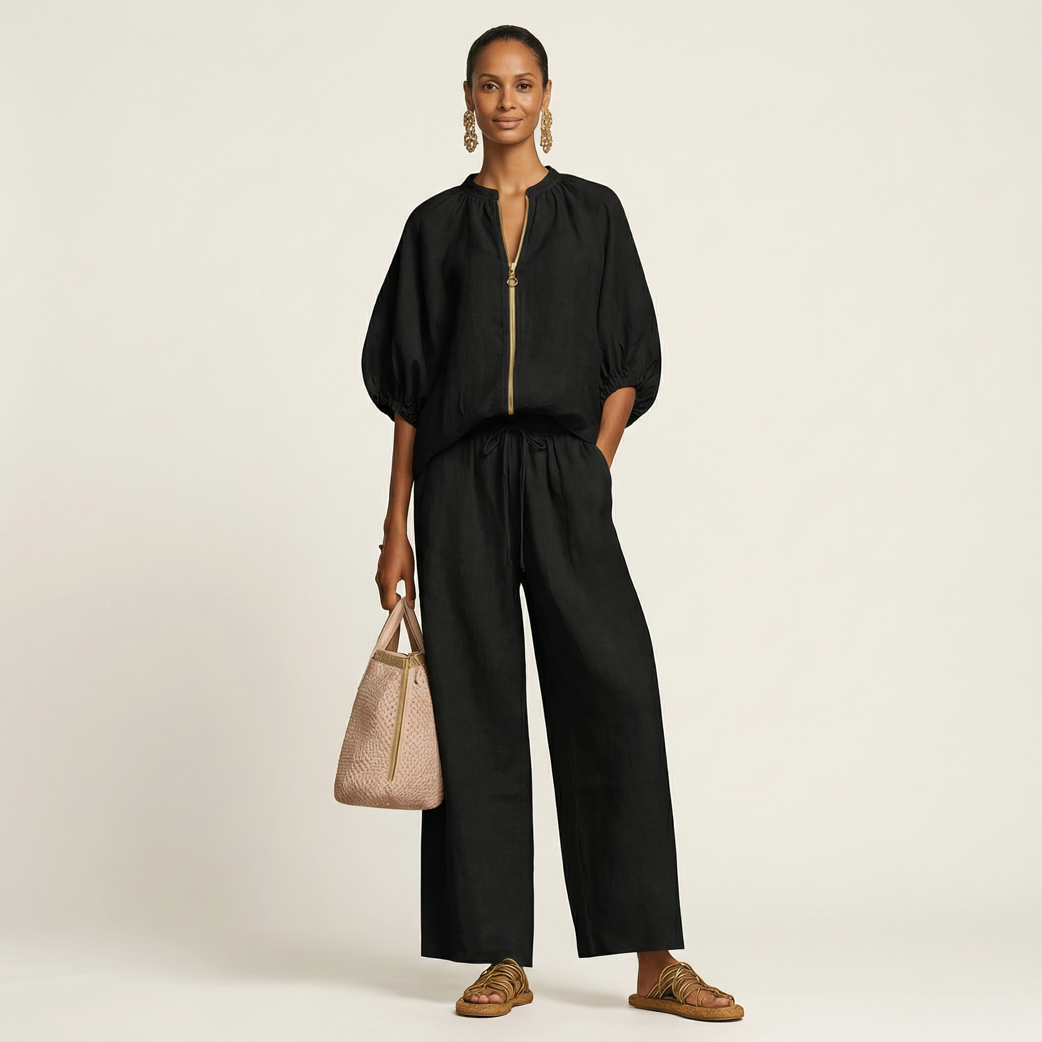 Ensemble à manches bouffantes avec zip de Danoir Paris, veste tendance et élégante pour femme.