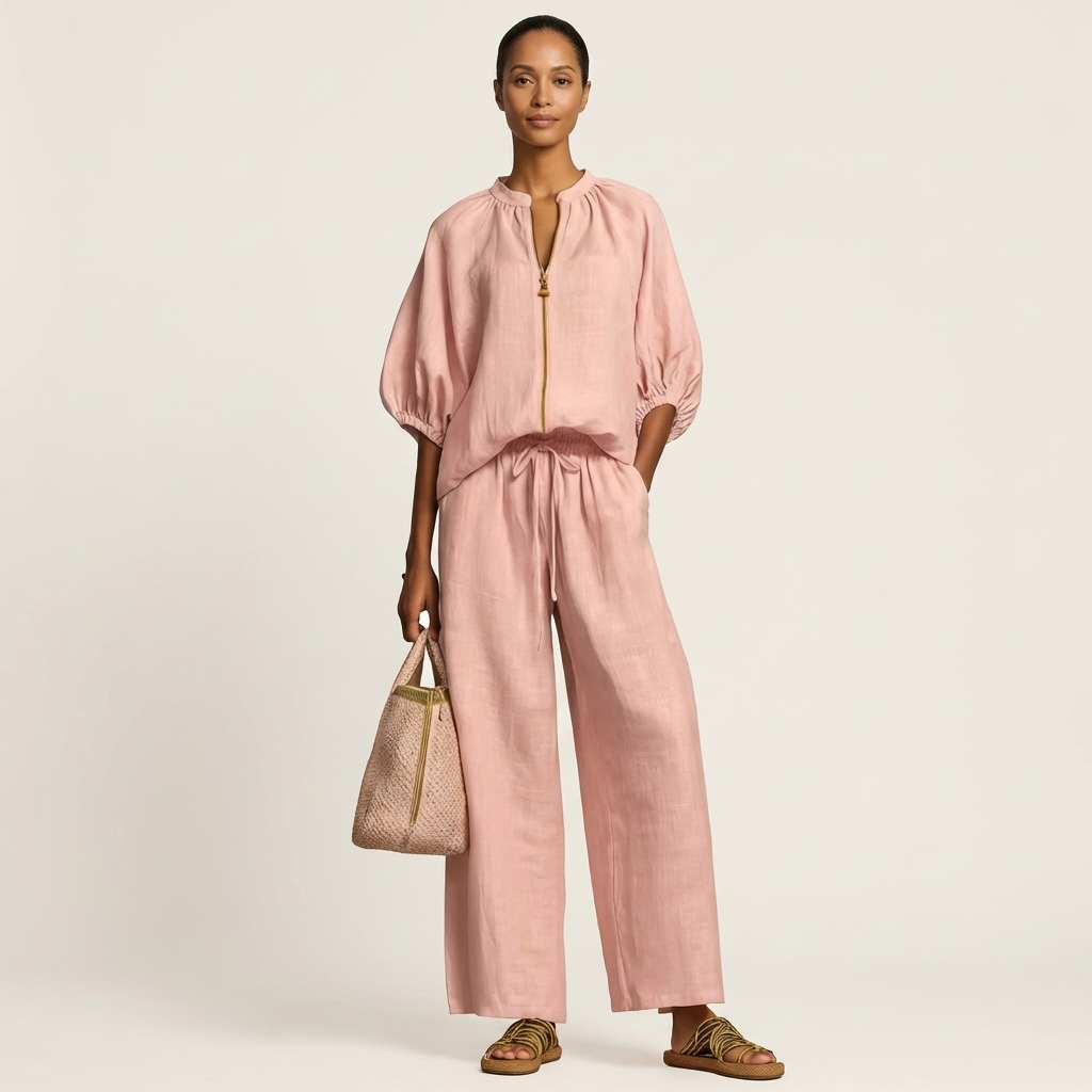 Ensemble à manches bouffantes avec zip de Danoir Paris, style élégant et tendance, visible sur cette image.