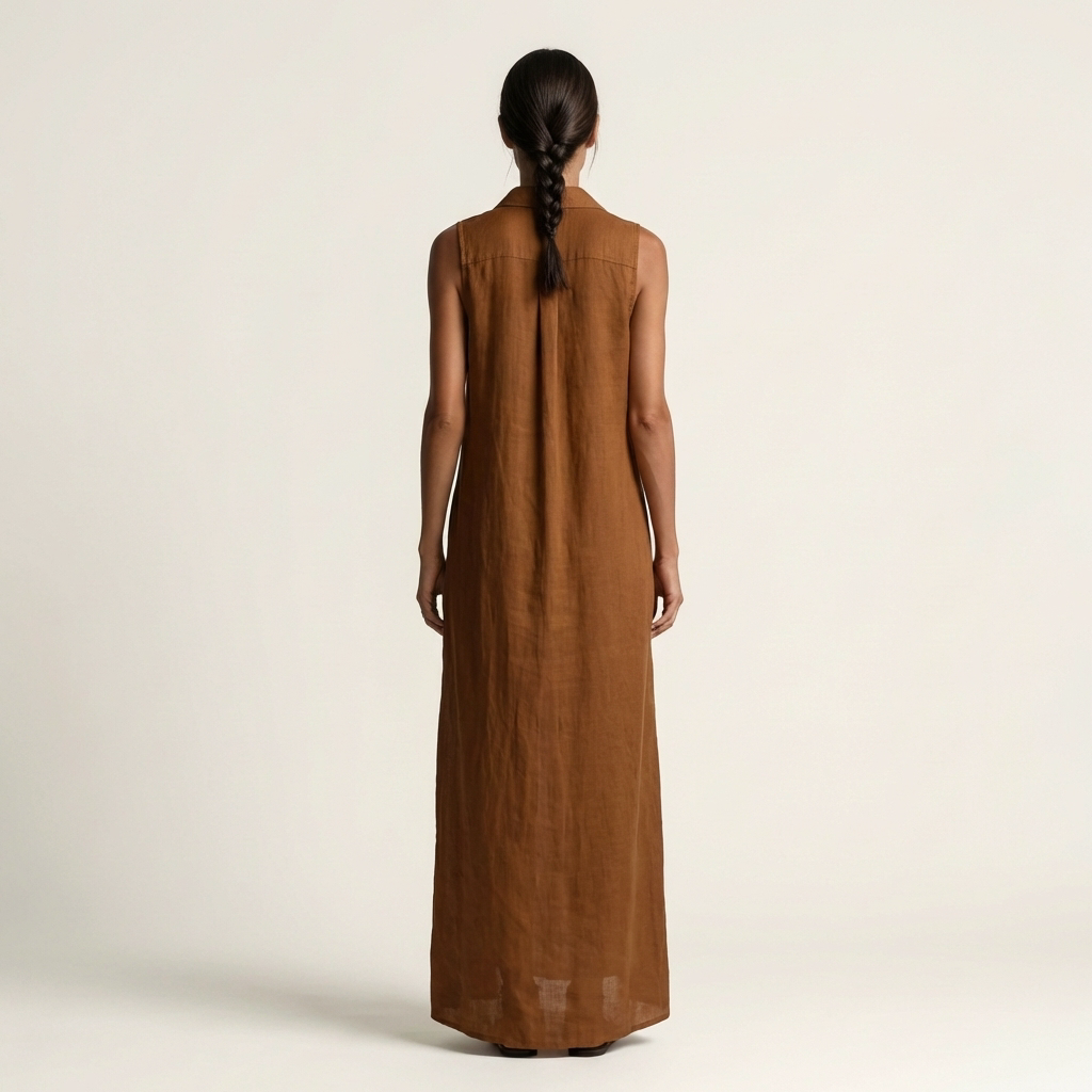 Ensemble robe maxi sans manches avec boutons et capuche de la marque Danoir Paris, image montrant le détail du vêtement.