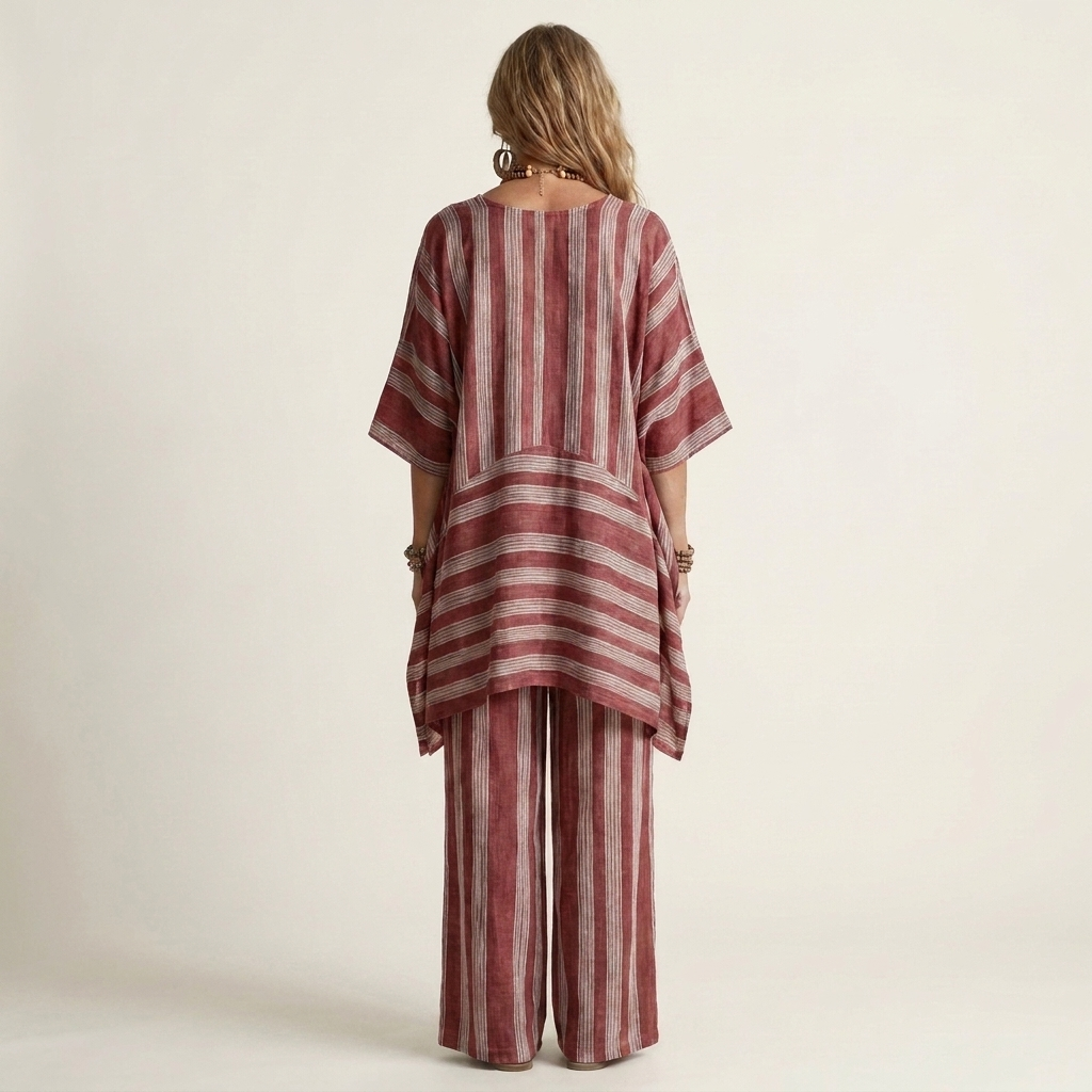 Robe d'été bicolore en coton-lin à rayures de l'ensemble Kiara par Danoir Paris, vêtement léger et confortable pour l'été