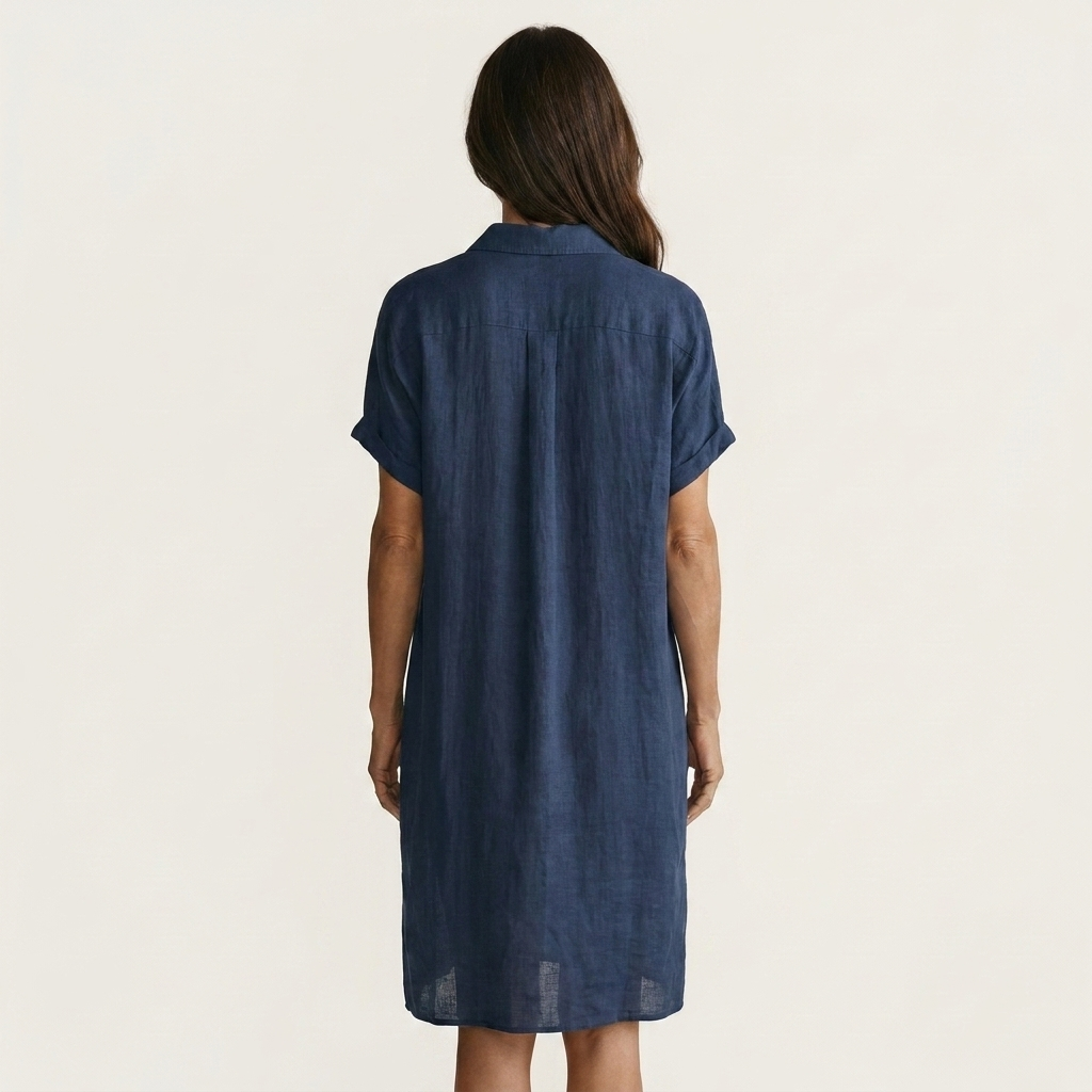 Robe chemise midi Nidalie de Danoir Paris avec manches roulées, tissu fluide et coupe élégante pour un style décontracté.