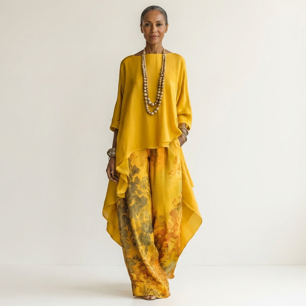 Ensemble deux pièces en coton-soie Cariola de Danoir Paris, tunique asymétrique avec détails élégants et tissu fluide.