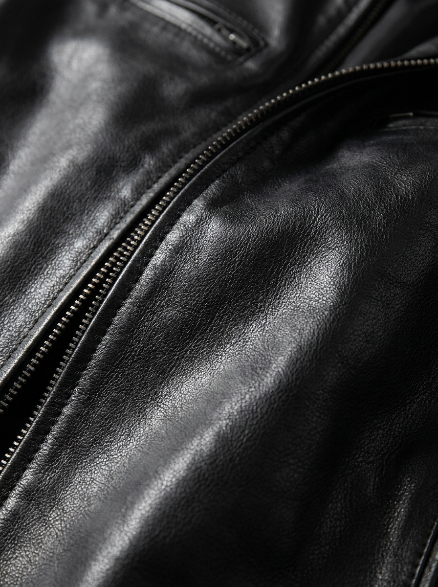 Veste en cuir décontractée Laluna® par Danoir Paris, coupe casual, en cuir marron avec fermeture éclair et col montant.