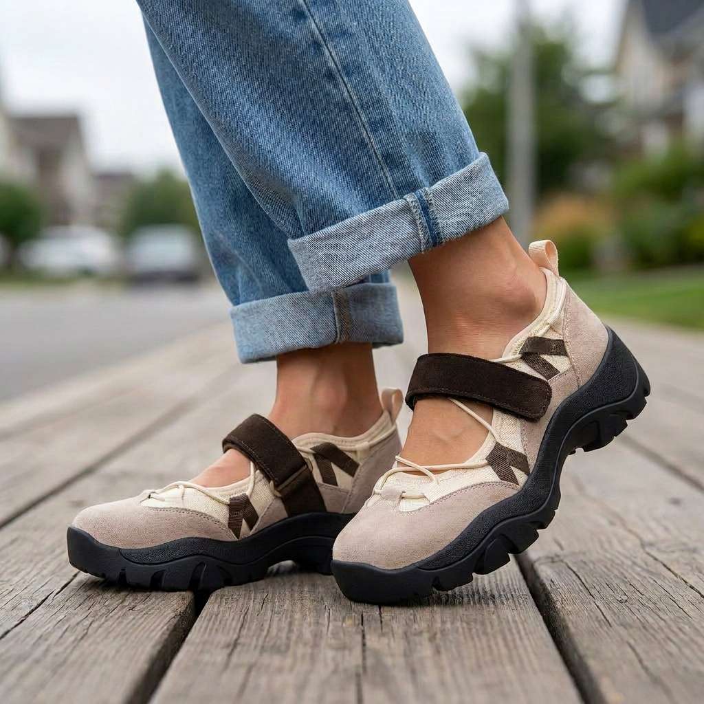 Mocassins Velina ComfortWalk de Danoir Paris en cuir beige avec semelle confortable, vue de face sur une surface en bois