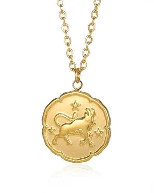 Collier zodiacal en or représentant le signe du Bélier, avec pendentif orné de détails élégants, conçu par Old Money.