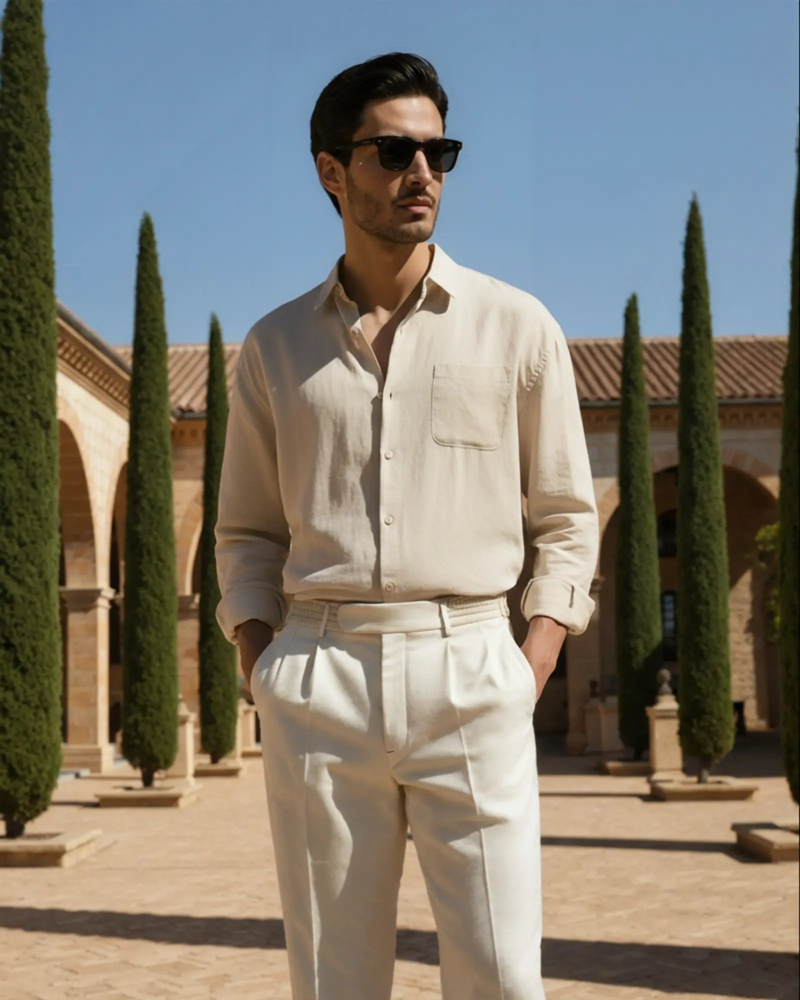 Chemise en lin beige Old Money Cape Town, coupe décontractée, tissu léger et respirant, idéale pour un style élégant et confortable.