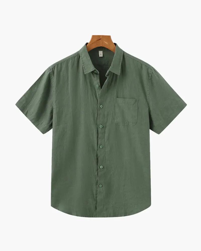 Chemise en lin Old Money Cape Town à manches courtes, beige, élégante et légère pour un look décontracté.