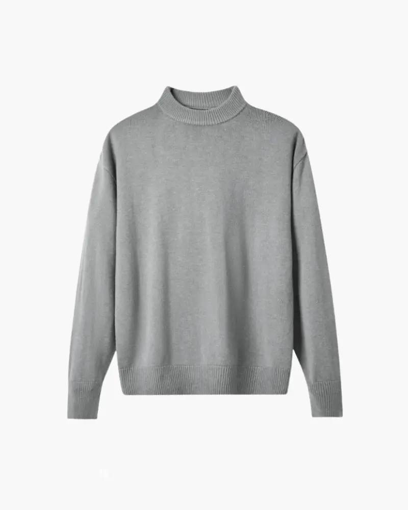 Pull en laine 100% premium de marque Old Money, col roulé beige, vue de face, taille XS.