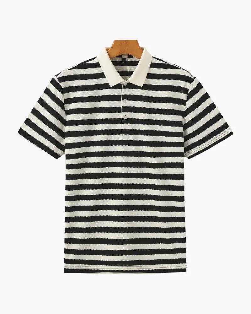 Polo Shoreline Old Money noir en coton, coupe ajustée, avec col classique et logo brodé sur la poitrine.