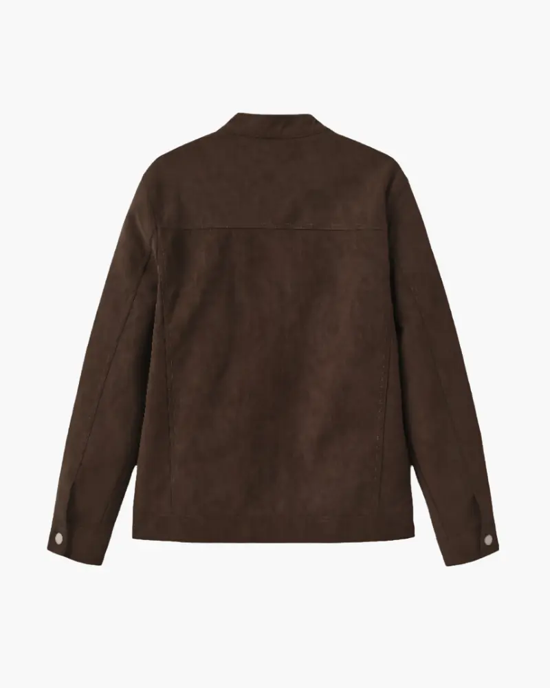 Veste en cuir suédé noire Old Money Estate, élégante et classique, avec détails en cuir et coupe ajustée.