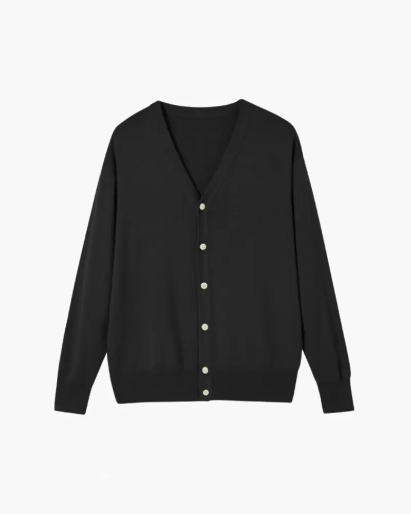 Gilet en laine 100 % premium de la marque Old Money, noir, taille XS, présenté sur un fond blanc.