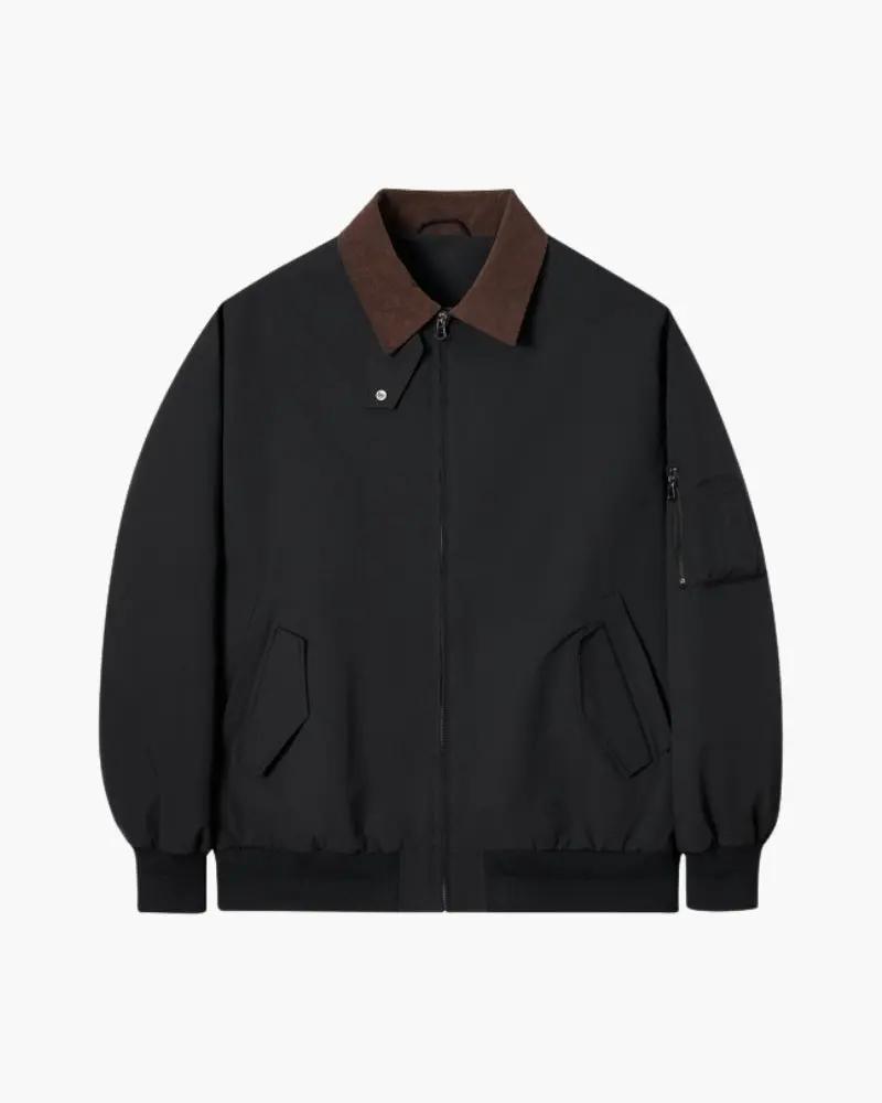 Veste Harrington classique marron de la marque Old Money, style intemporel en tissu léger avec fermeture à boutons.