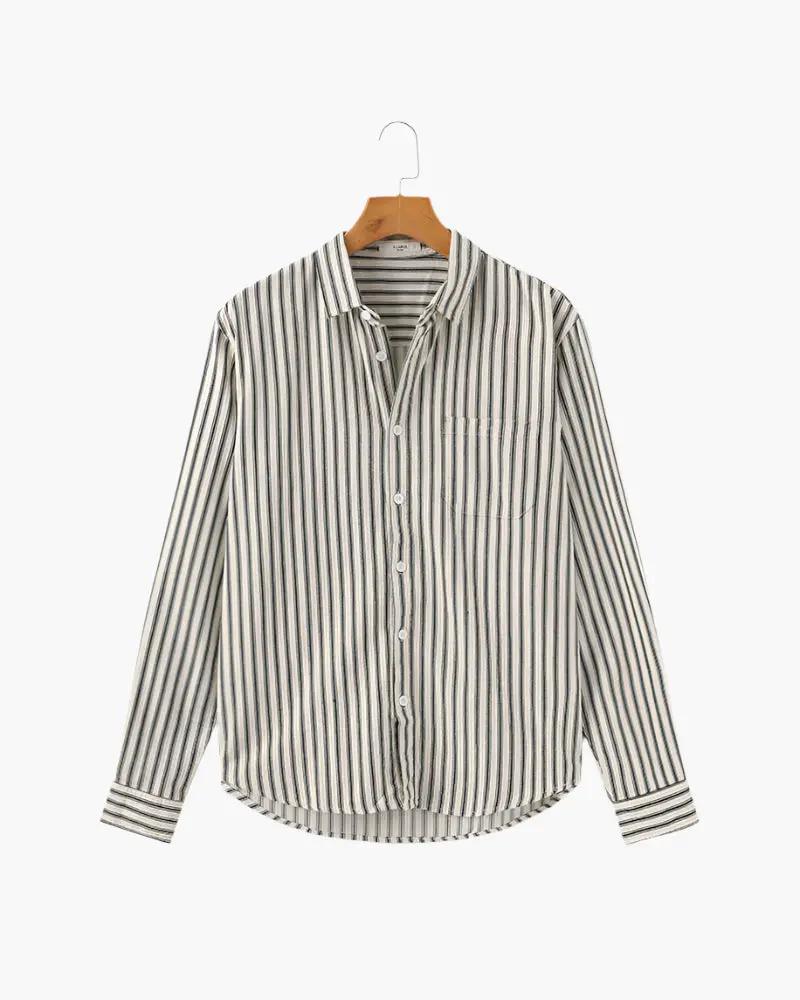 Chemise pour hommes à rayures marron de la marque Old Money, col classique et manches longues, tissu en coton.
