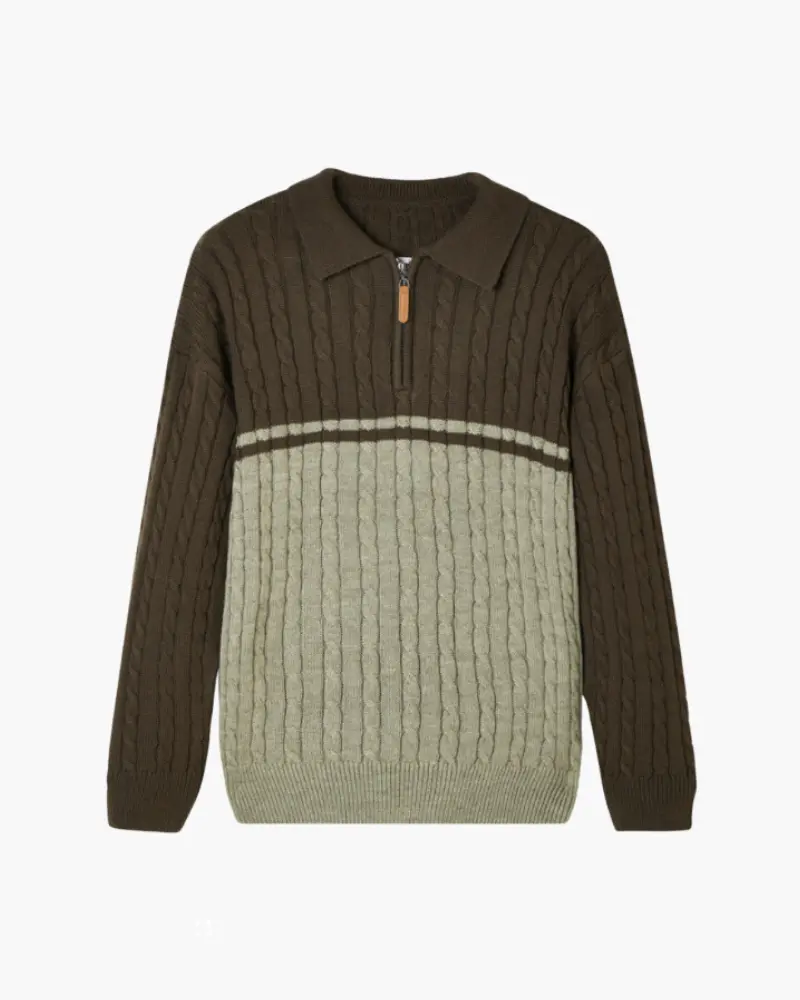 Veste en laine 100 % premium Old Money avec fermeture éclair, couleur marron, taille XS, vue de l'avant.