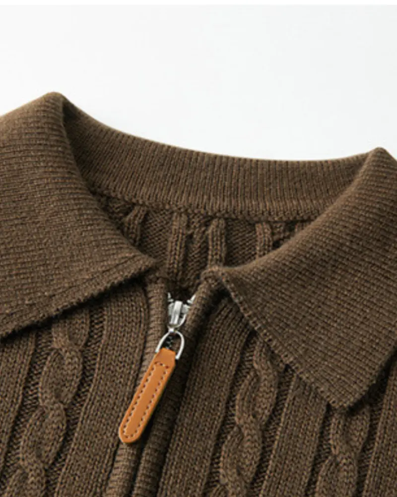 Veste en laine premium 100 % de marque Old Money, zip sur le devant, couleur marron, taille XS.