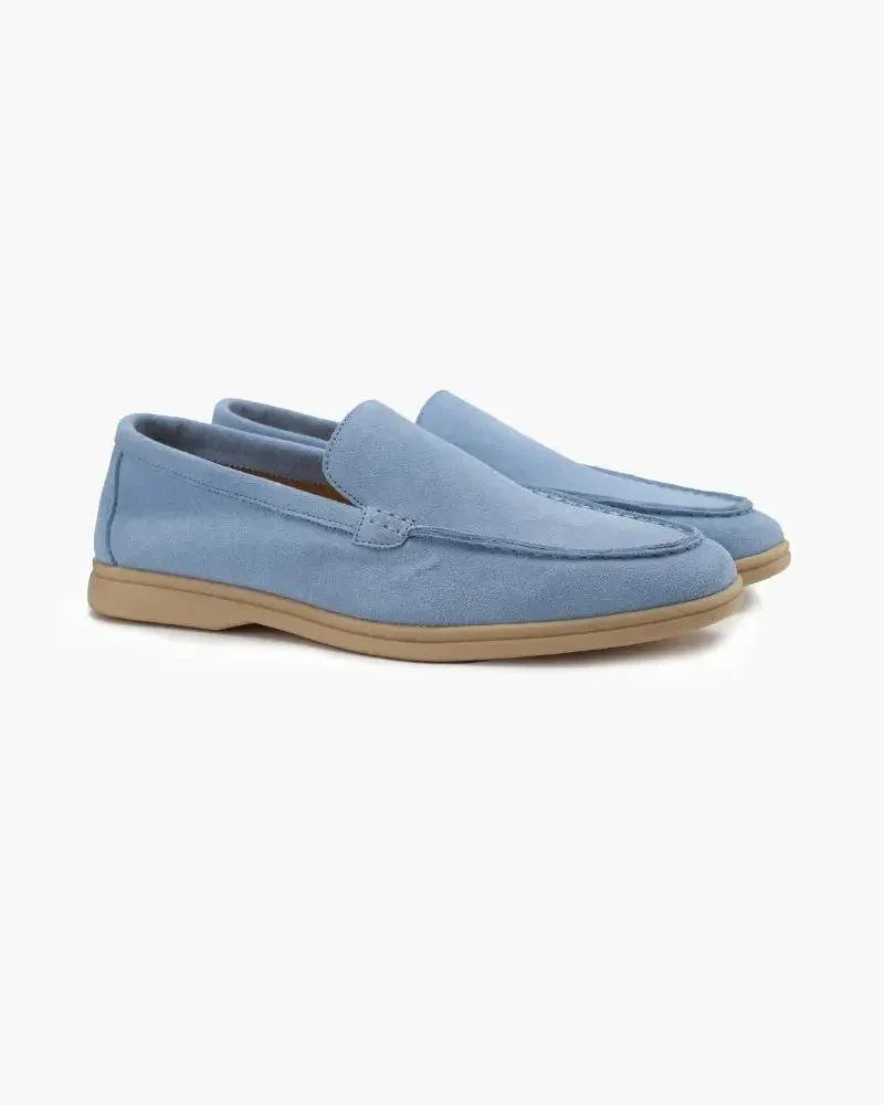Chaussures mocassins en daim Old Money Premium de couleur caramel, taille EU 39, vue de face.
