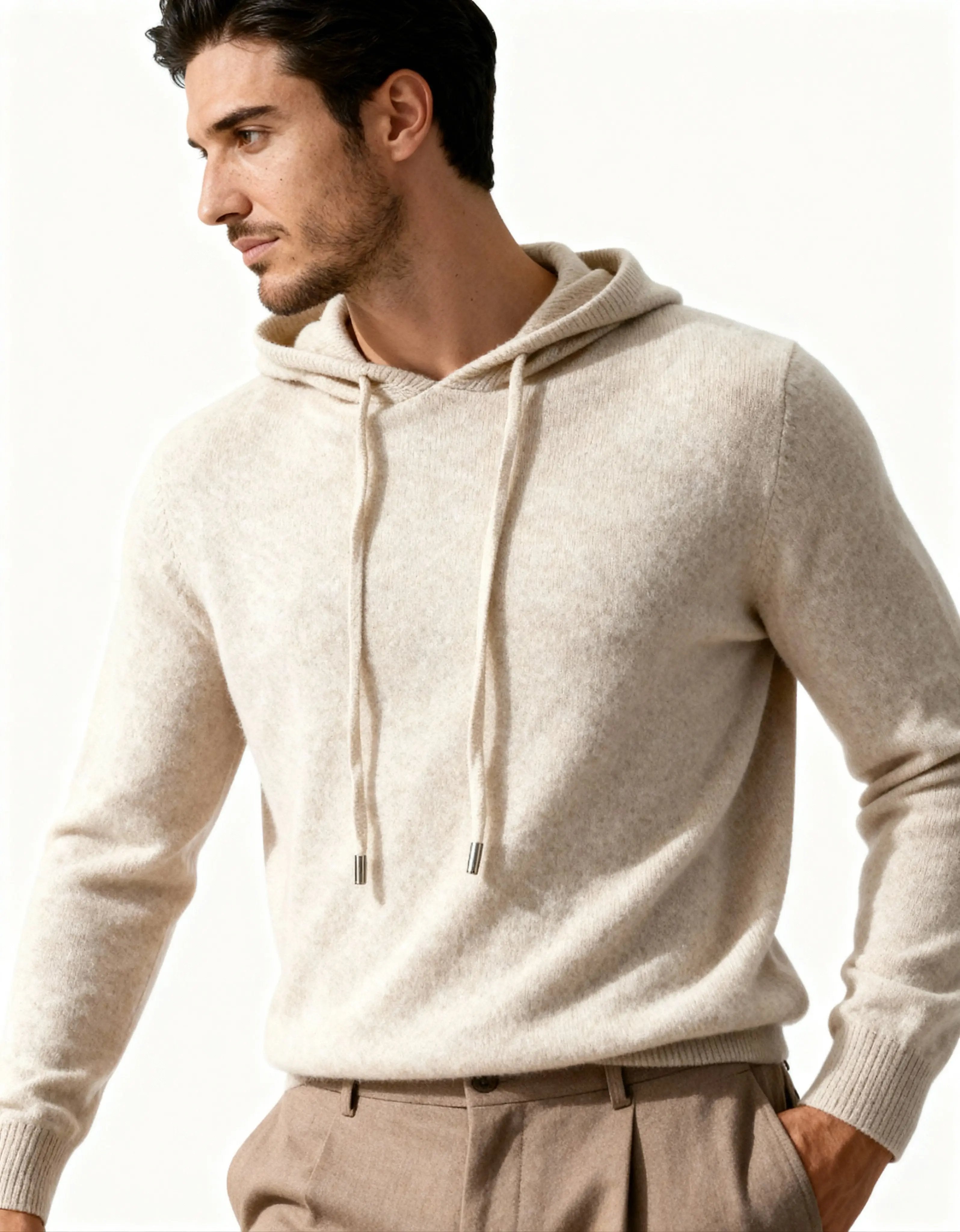 Sweat à capuche en cachemire 100% de la marque Old Money, gris foncé, coupe ajustée, doux et élégant pour homme.