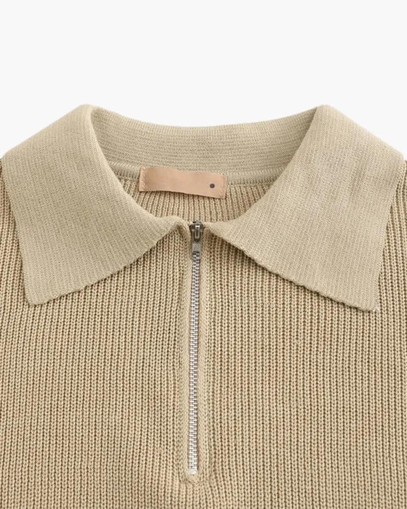 Pull à demi-zip Old Money Cesare en gris foncé, doux et élégant, parfait pour un style casual chic.