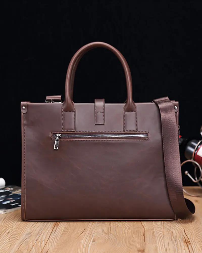 Sac à affaires élégant Old Money pour hommes avec compartiments en cuir noir et poignée robuste, idéal pour le bureau.