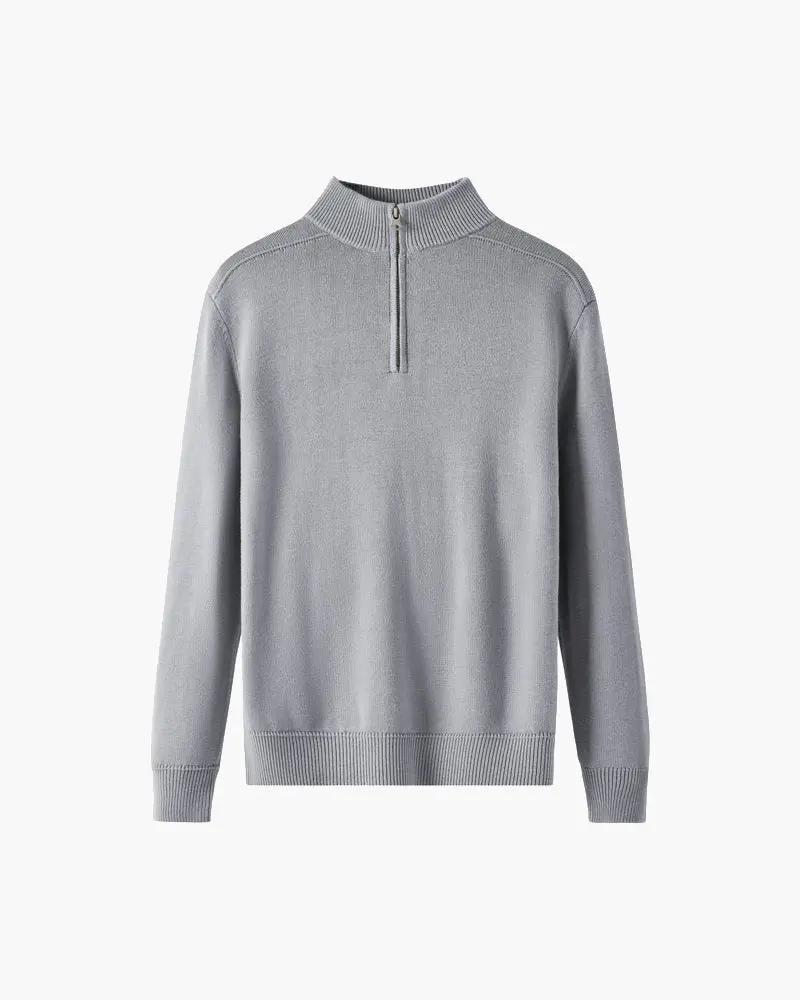 Veste zippée en laine mérinos 100% grise de la marque Old Money, vue de face, avec col montant et fermeture éclair.