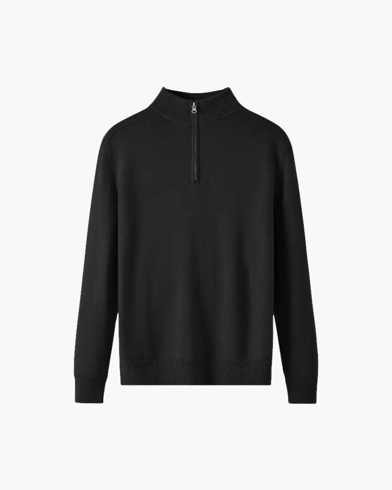 Pull zippé en laine mérinos 100% de la marque Old Money, gris, avec fermeture éclair et col montant.