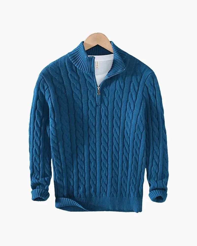 Pull à demi-zip gris Old Money Verbier, sweater en laine douce avec col montant et détail de fermeture éclair.