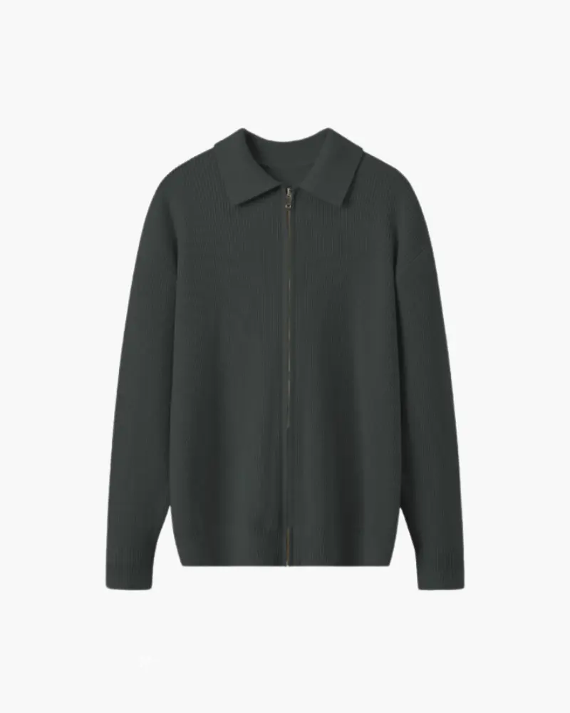 Gilet en laine 100% premium gris de marque Old Money, visible avec col classique et finition soignée.