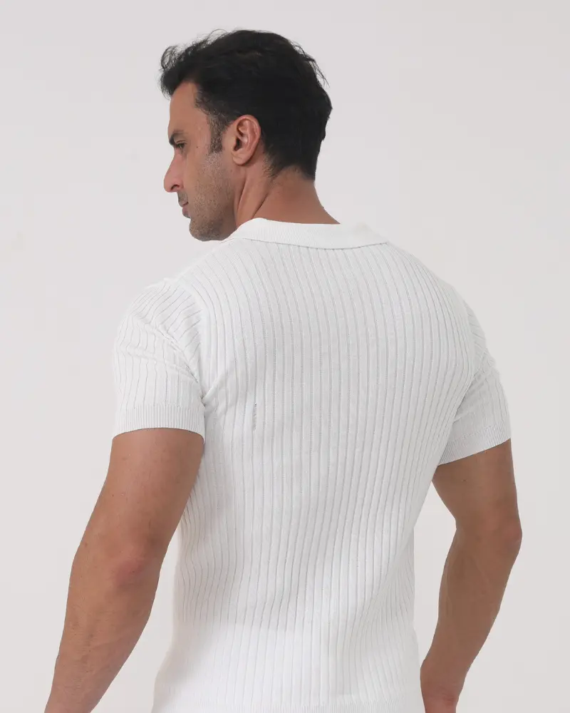 Polo en coton rayé blanc Florence de la marque Old Money, col en rib, style classique et élégant.