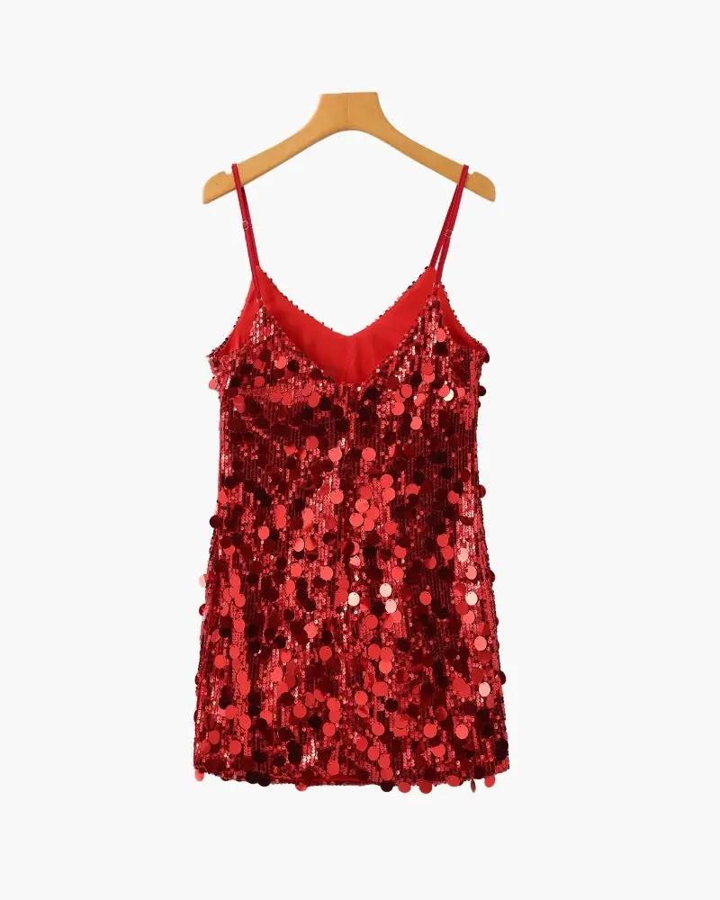 Robe mini de soirée en sequins rose doré pour femmes, élégante et brillante, de la marque Old Money Women.