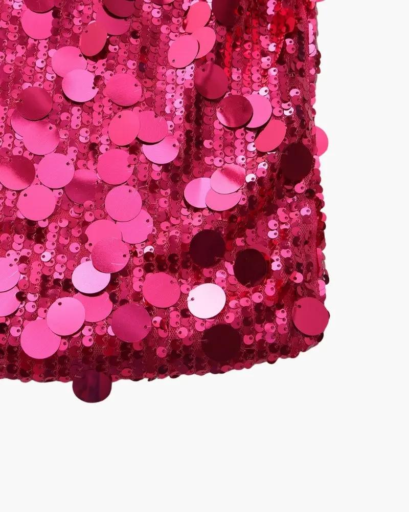 Robe courte de soirée à sequins rose or de Old Money Women, style mini avec détails brillants pour fête.