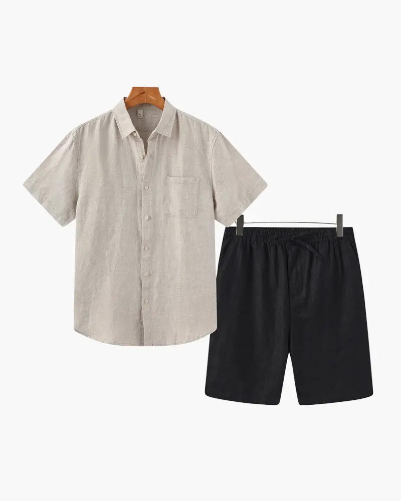 Shorts en lin beige Old Money WorldWide, look décontracté et élégant, fabriqués en tissu léger et confortable.