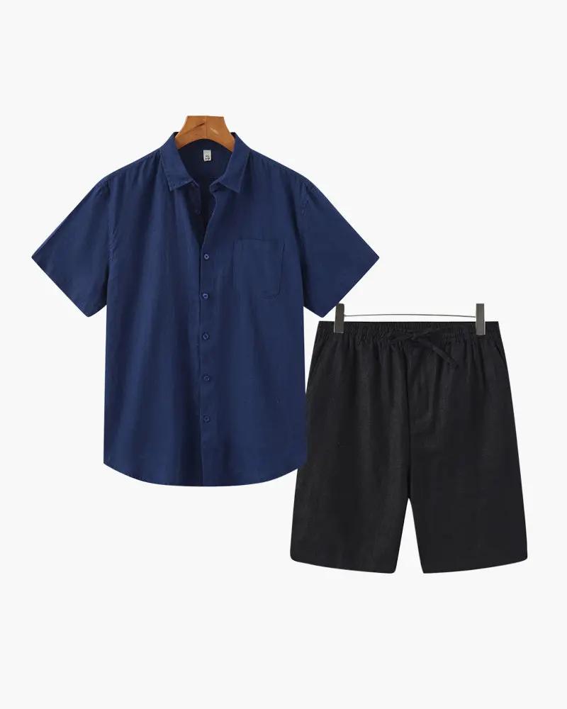 Shorts en lin beige Old Money WorldWide, style décontracté et élégant, vues en gros plan sur le tissu et la coupe.
