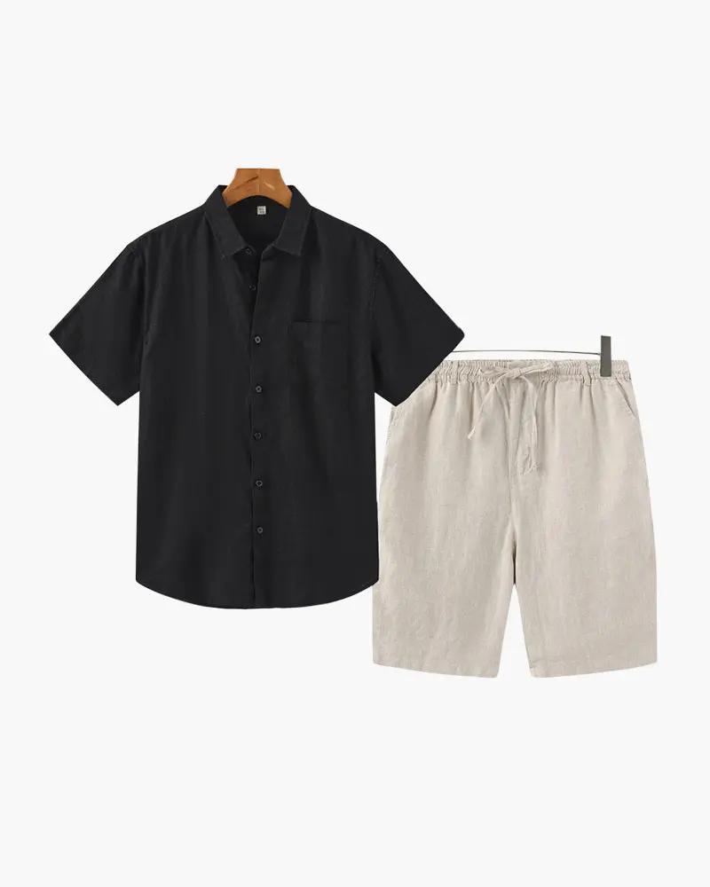 Shorts en lin beige Old Money WorldWide, style décontracté avec coupe classique, tissu léger et confortable.