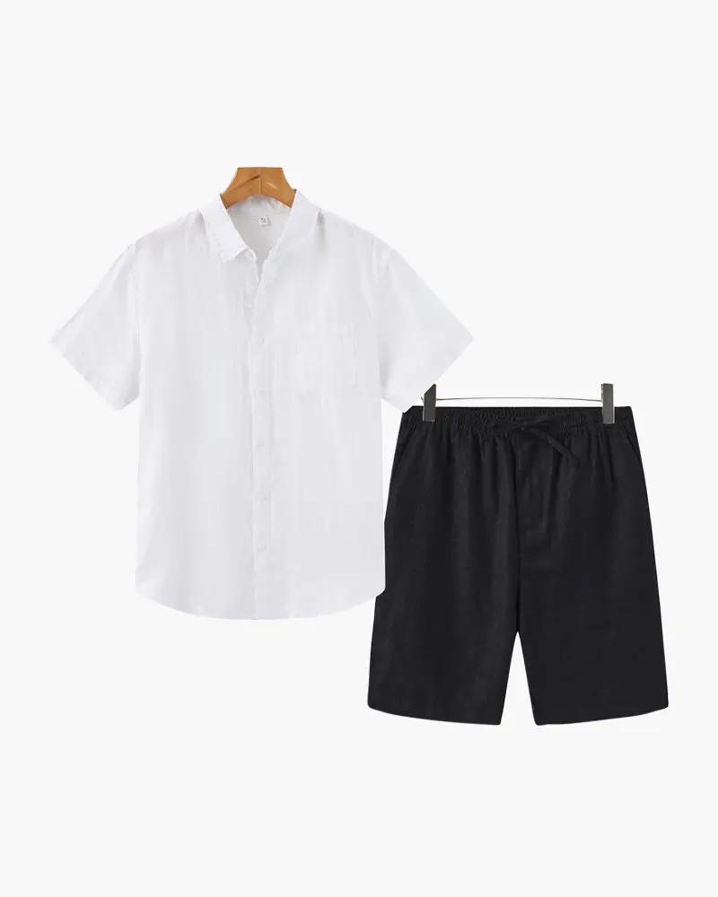 Shorts en lin beige Old Money WorldWide, style décontracté avec coupe confortable et tissu léger.