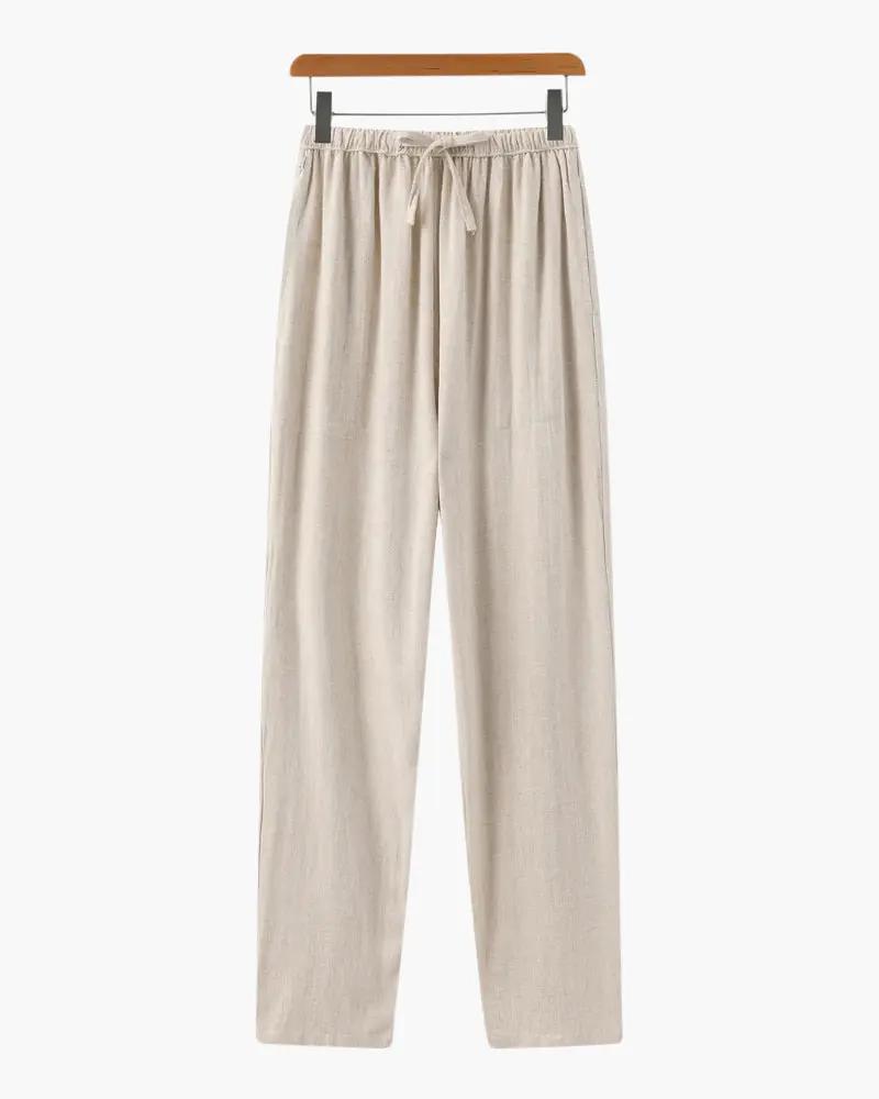 Pantalon en lin beige Marrakech Slim Fit de Old Money WorldWide, coupe ajustée et élégante pour homme.