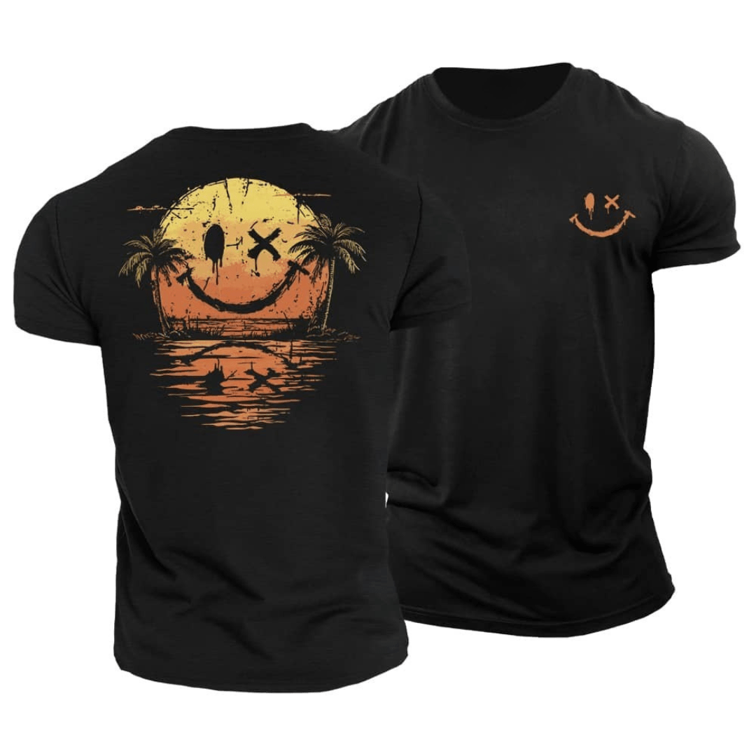 T-shirt Danoir Paris avec motif smiley soleil et mer, design estival et coloré, idéal pour l'été et les journées ensoleillées.