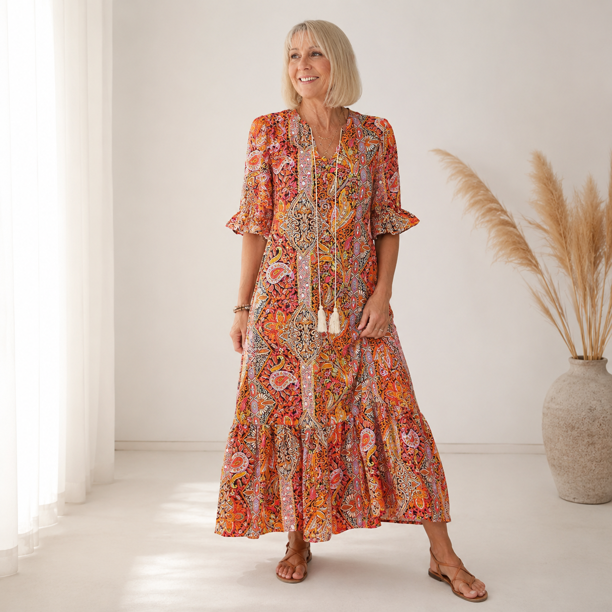 Robe bohème Gene de Danoir Paris, coupe fluide et élégante, tissu léger, portée avec style.