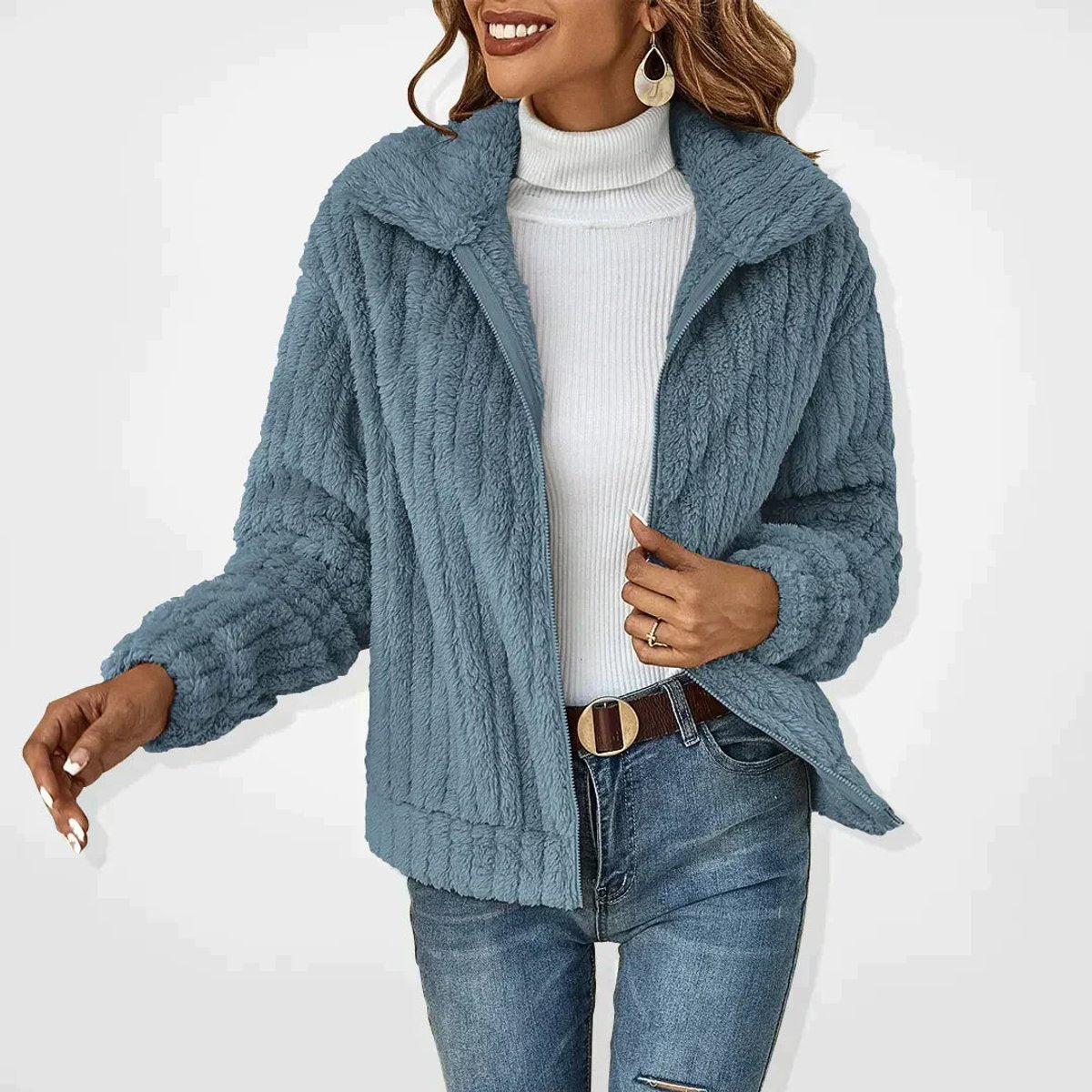 Veste zippée Danoir Paris Roberta pour femmes, doublure en peluche douce et chaude, idéal pour l'hiver.